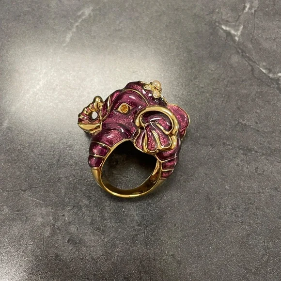 Purple Kenneth Jay Lane Enamel Good Luck Elephant Ring - Picture 3 of 4